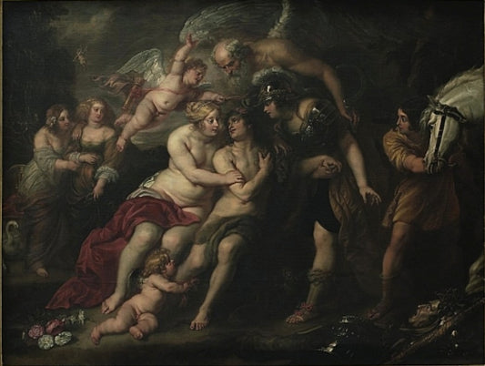 Hercules between Vice and Virtue, vintage artwork by Jan van den Hoecke, 12x8" (A4) Poster