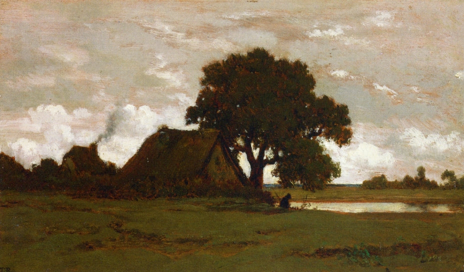 Cottages near a Pond, vintage artwork by Theodore Rousseau, A3 (16x12") Poster Print