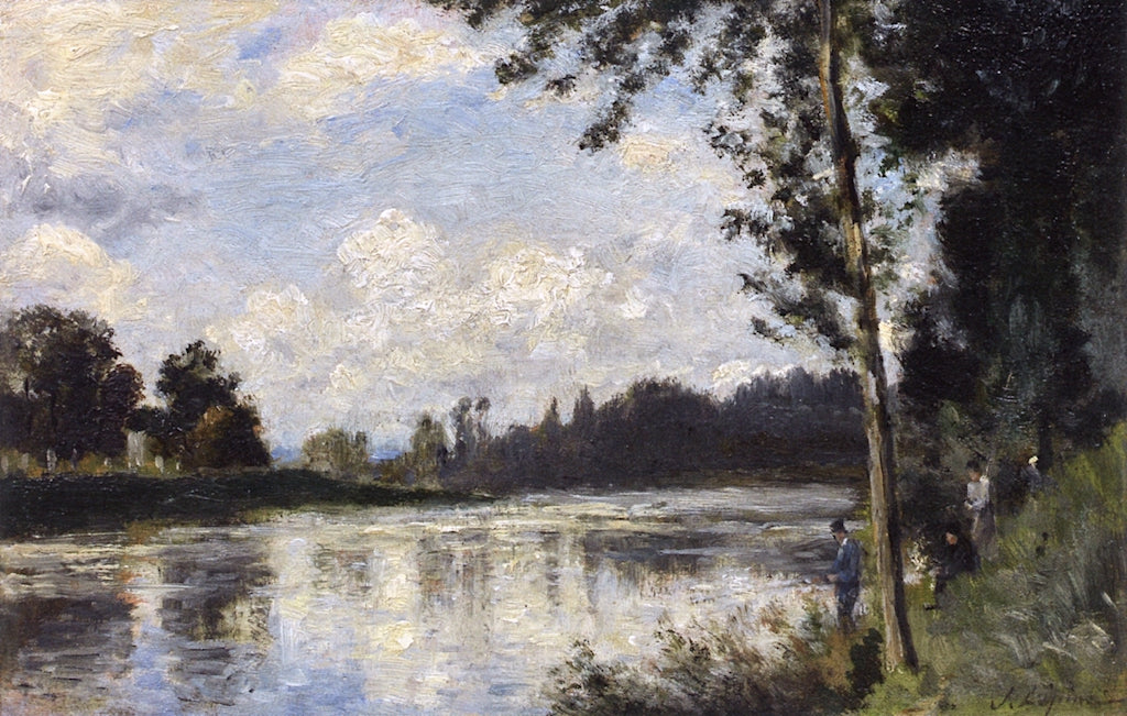 A Fisherman on the Banks of the Marne, vintage artwork by Stanislas Lepine, 12x8" (A4) Poster