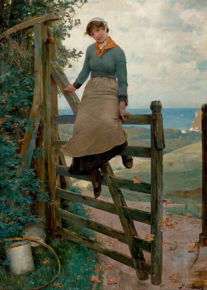 Gate to the Sea, vintage artwork by Henry Bacon, 12x8