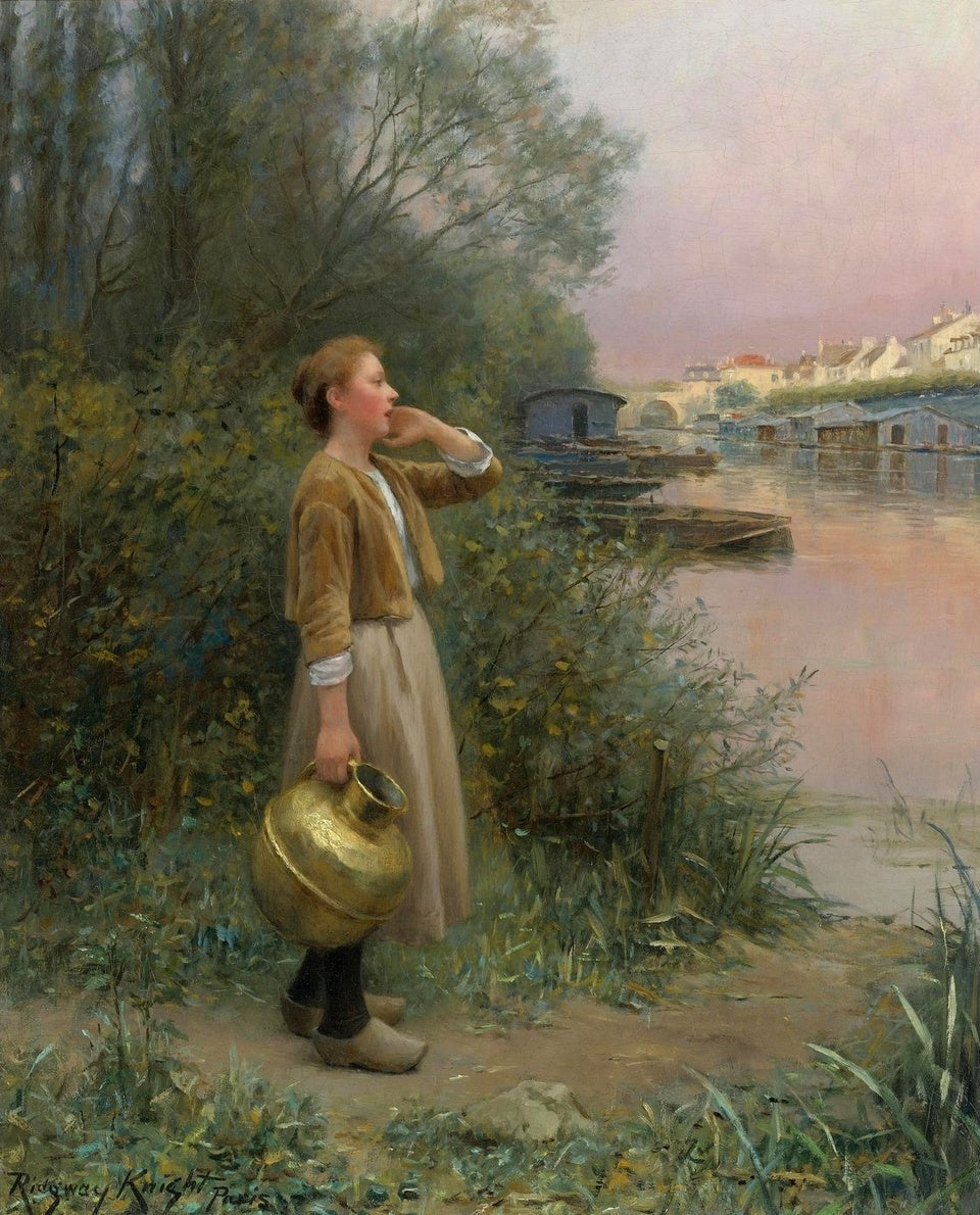 Girl with Water Jug, vintage artwork by Daniel Ridgway Knight, 12x8" (A4) Poster