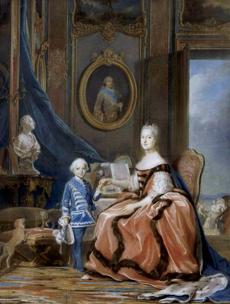 Marie Josèphe of Saxony with her son the Duke of Burgundy, vintage artwork by Maurice Quentin de La Tour, 12x8" (A4) Poster