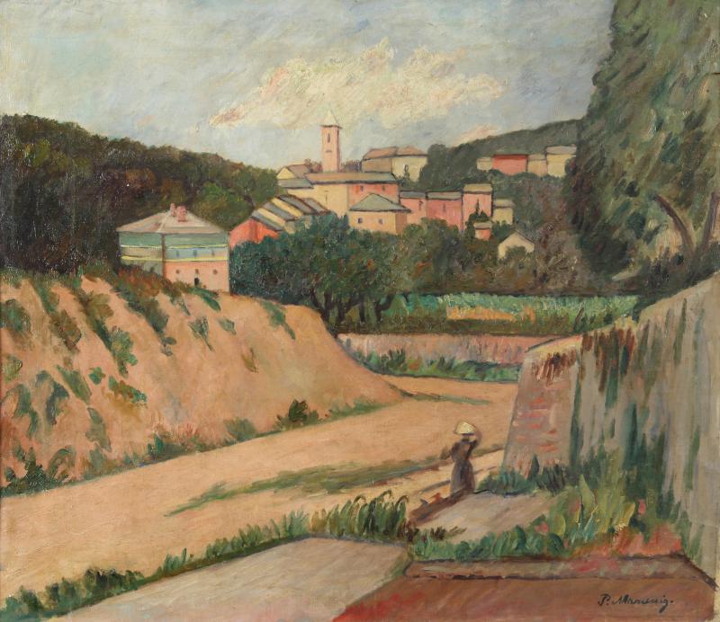 Landscape in Liguria, vintage artwork by Pietro Marussig, 12x8" (A4) Poster