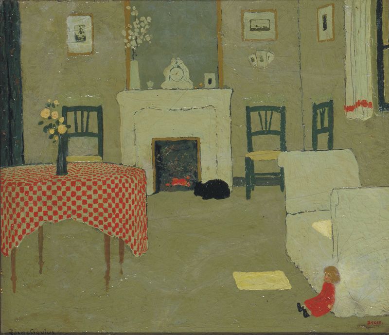 Living Room Interior, vintage artwork by Pere Torne Esquius, 12x8" (A4) Poster