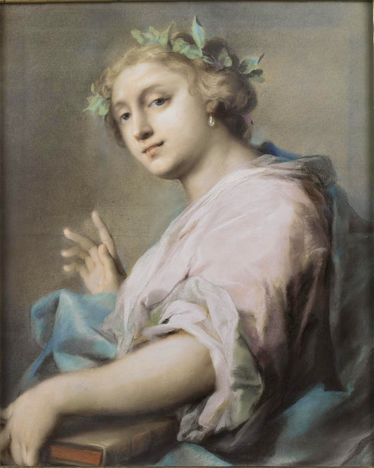 An Allegorical Figure of a Young Woman Wearing a Laurel Crown, vintage artwork by Rosalba Carriera, 12x8" (A4) Poster