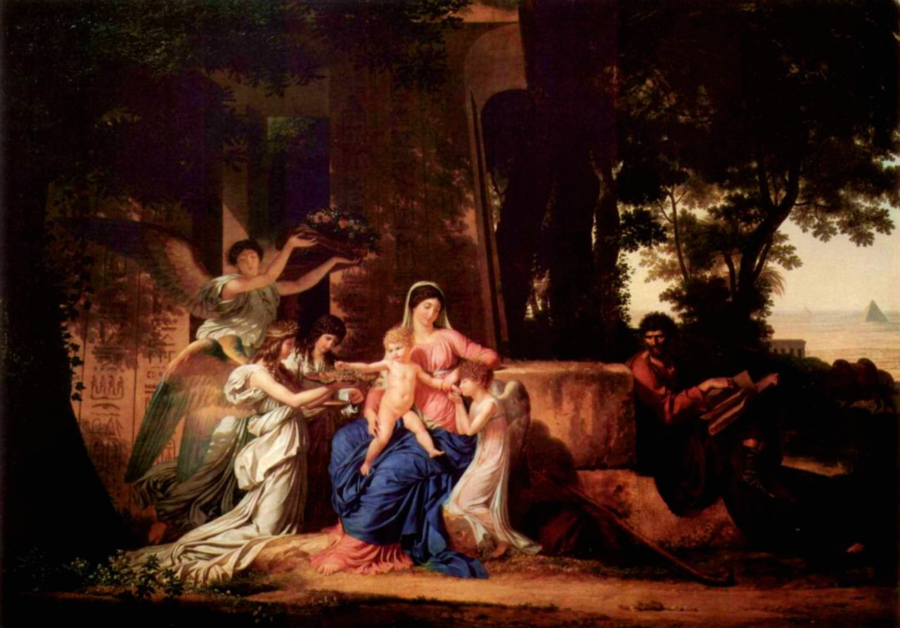 The Rest of the Holy Family while Fleeing to Egypt, vintage artwork by Louis Gauffier, 12x8" (A4) Poster