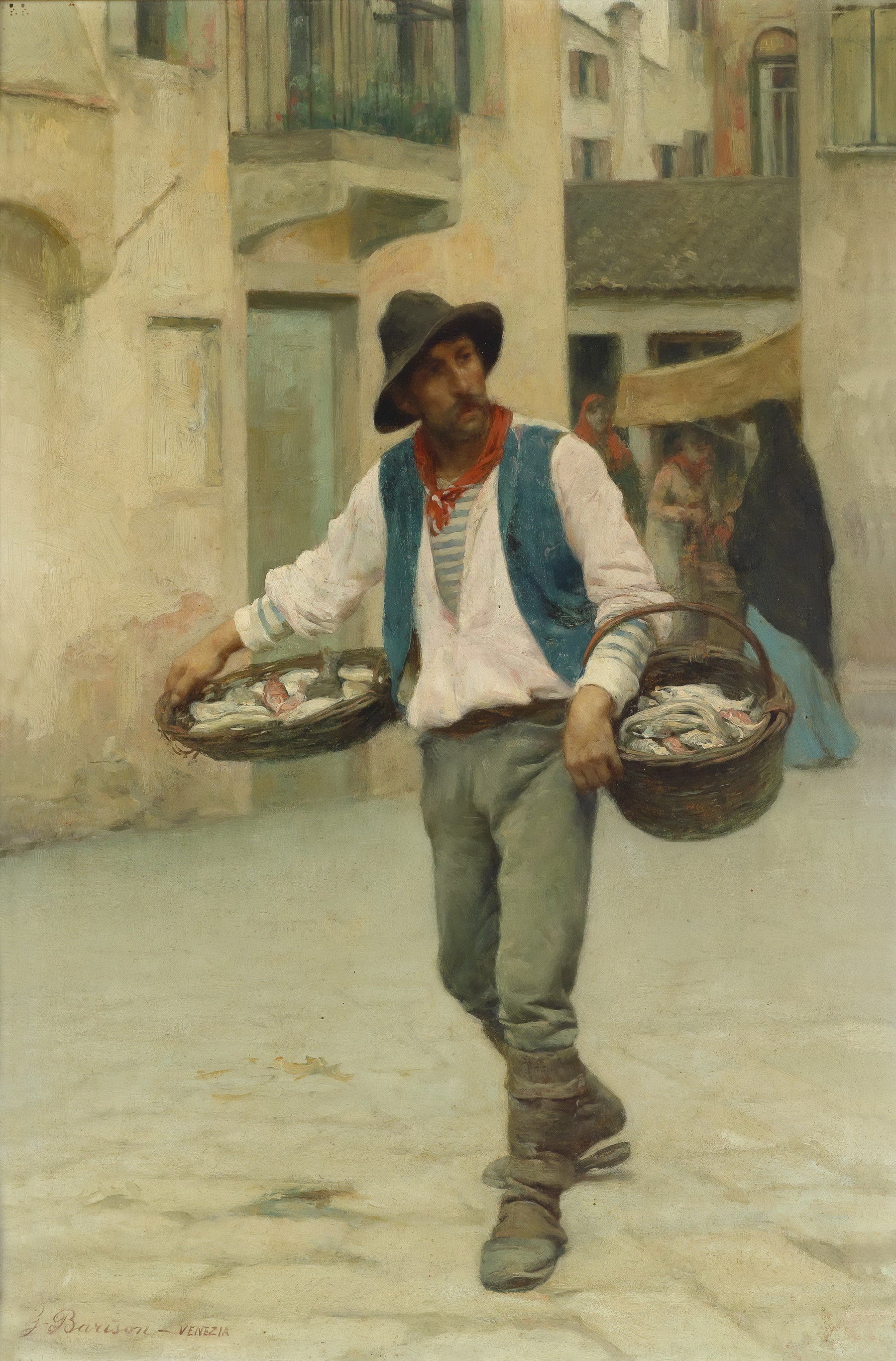 Venetian Fishmonger, vintage artwork by Giuseppe Barison, 12x8" (A4) Poster