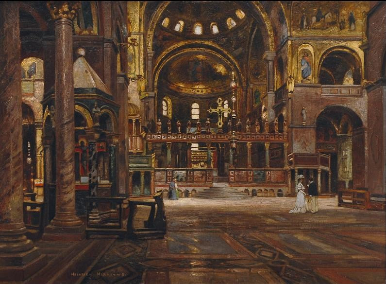 Inside St. Mark's, Venice, vintage artwork by Heinrich Hermanns, 12x8" (A4) Poster