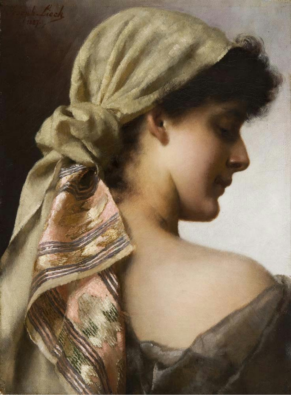 Girl with headscarf, vintage artwork by Josef Lieck, 12x8" (A4) Poster