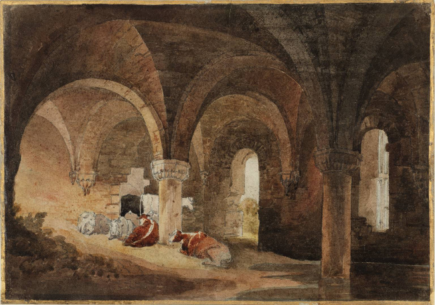 Crypt of Kirkstall Abbey (after J.M.W. Turner), vintage artwork by David Cox, 12x8" (A4) Poster