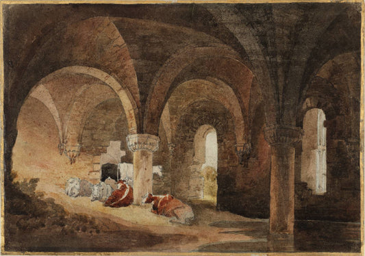 Crypt of Kirkstall Abbey (after J.M.W. Turner), vintage artwork by David Cox, 12x8" (A4) Poster