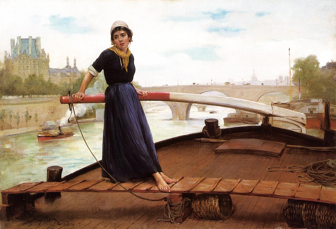 Along the Seine, vintage artwork by Henry Bacon, 12x8" (A4) Poster