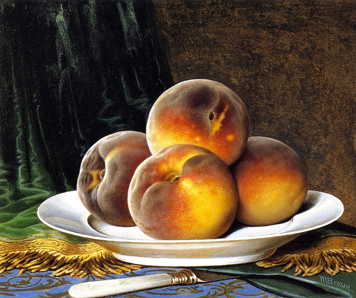 Peaches with White Plate, vintage artwork by William Mason Brown, 12x8" (A4) Poster