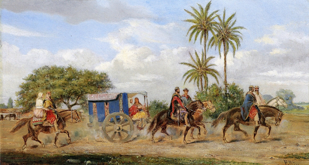 A Caravan of Travelers, Argentina, vintage artwork by Jean Leon Pallière, 12x8" (A4) Poster