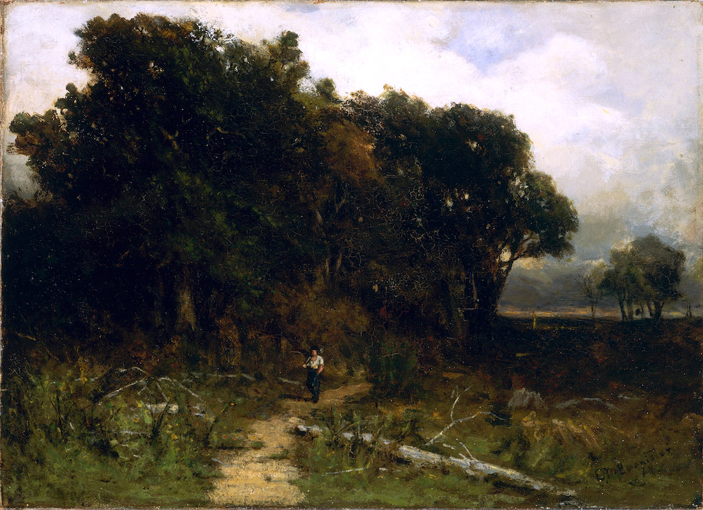 Landscape, Woodcutter on Path, vintage artwork by Edward Mitchell Bannister, 12x8" (A4) Poster
