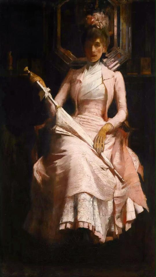 The Silk Pink Dress, vintage artwork by Sir James Jebusa Shannon, 12x8" (A4) Poster