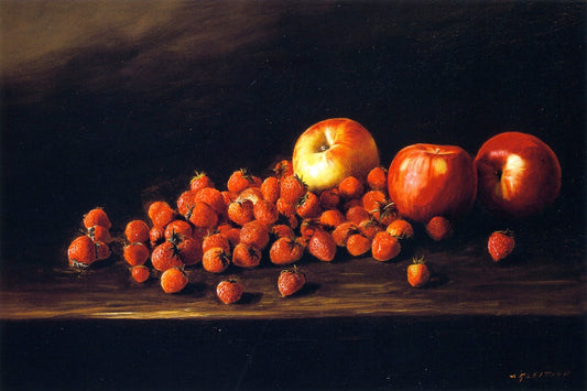 Apples and Strawberries, vintage artwork by Joseph Kleitsch, 12x8" (A4) Poster