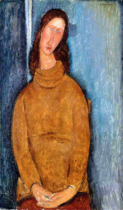 Jeanne Hebuterne in a Yellow Jumper, vintage artwork by Amedeo Modigliani, 12x8" (A4) Poster