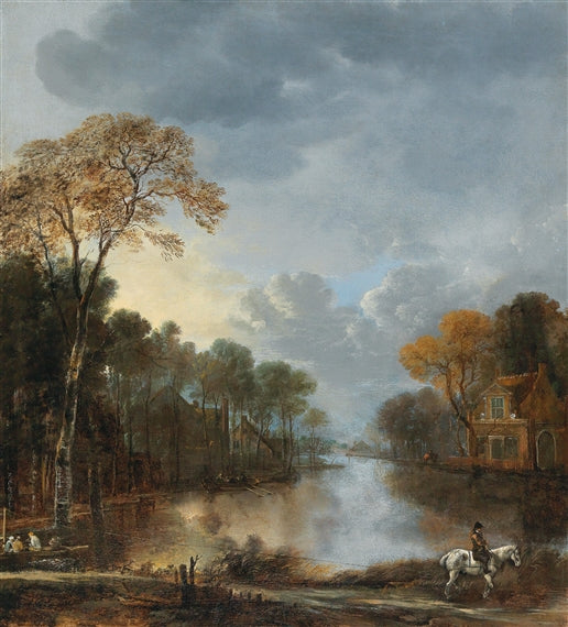 A Landscape at Twilight, vintage artwork by Aert van der Neer, 12x8" (A4) Poster