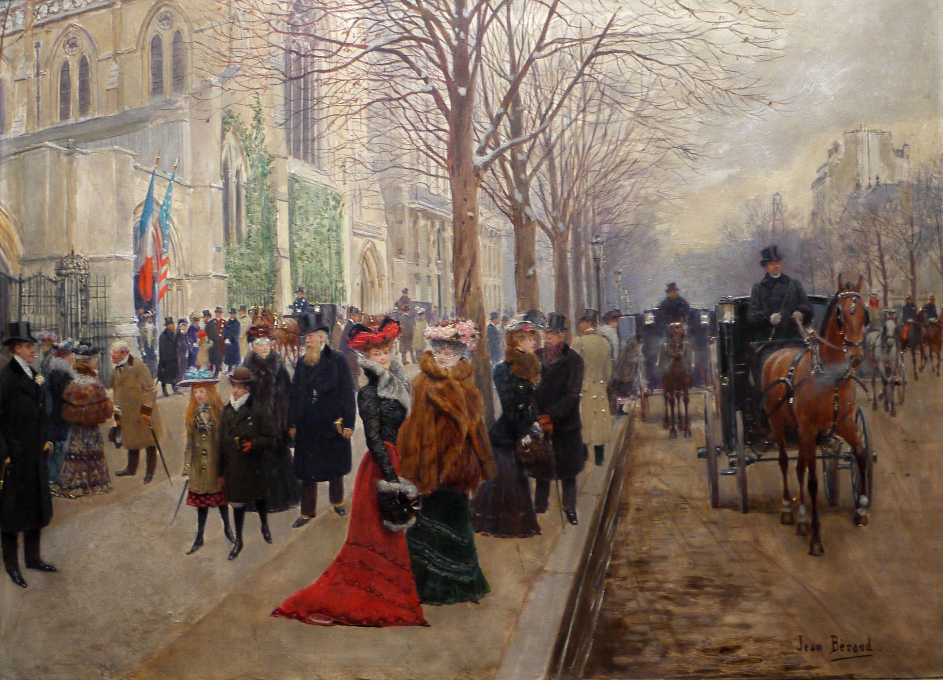 Après l'Office à l'Eglise de la Sainte-Trinite, vintage artwork by Jean-Georges Beraud, 12x8" (A4) Poster