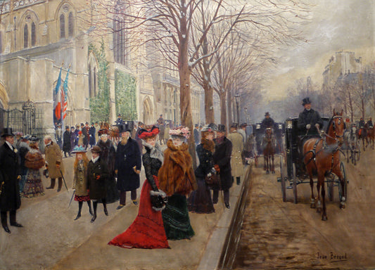 Après l'Office à l'Eglise de la Sainte-Trinite, vintage artwork by Jean-Georges Beraud, 12x8" (A4) Poster