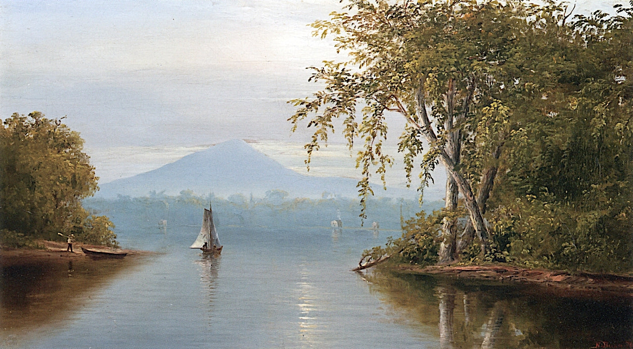 Boats on the River, vintage artwork by Norton Bush, 12x8" (A4) Poster