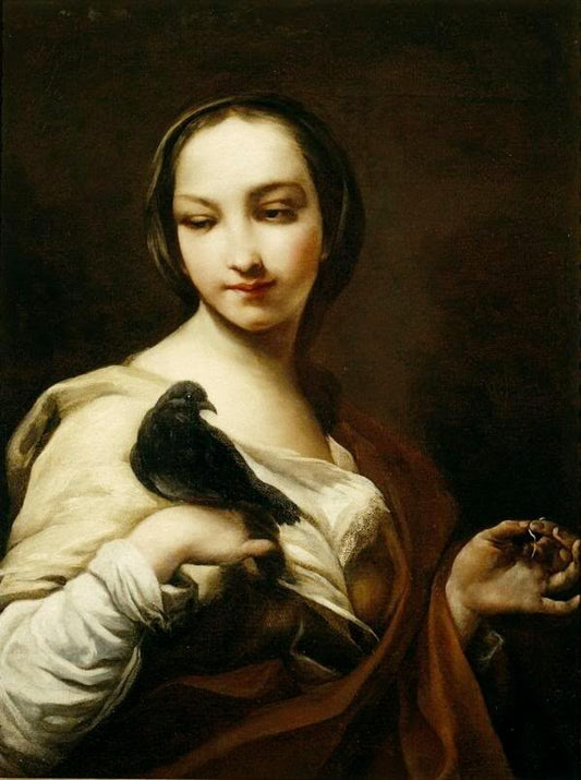 Girl with Black Dove, vintage artwork by Giuseppe Maria Crespi, 12x8" (A4) Poster