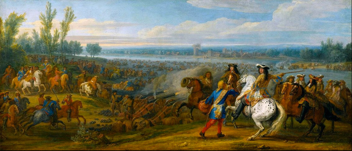 The crossing of the Rhine on 12 June 1672, vintage artwork by Adam Frans van der Meulen, 12x8" (A4) Poster