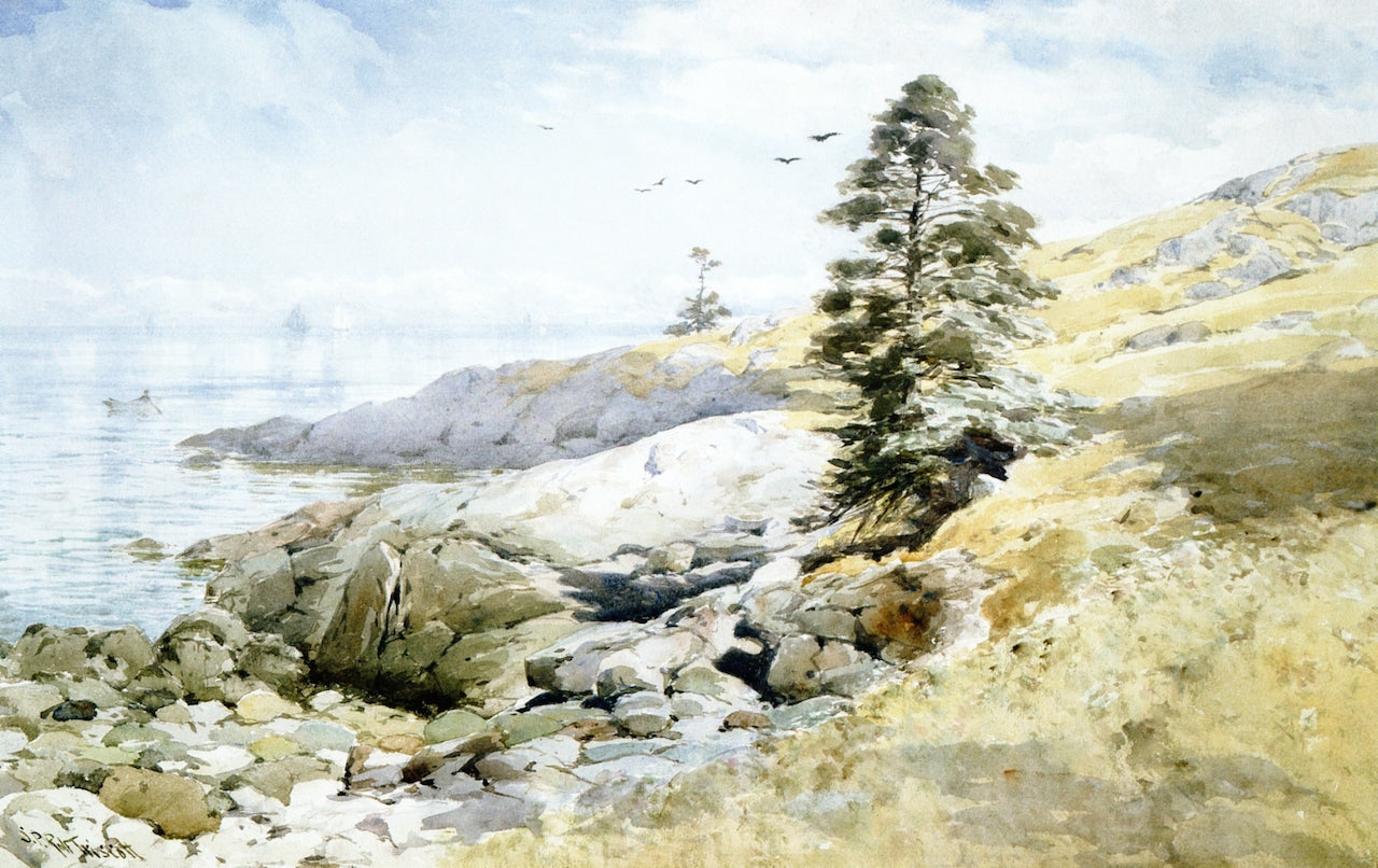 A Quiet Day at Green Point, Monhegan Island, vintage artwork by Samuel P. R. Triscott, 12x8" (A4) Poster