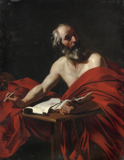 St. Jerome, vintage artwork by Nicolas Tournier, 12x8" (A4) Poster