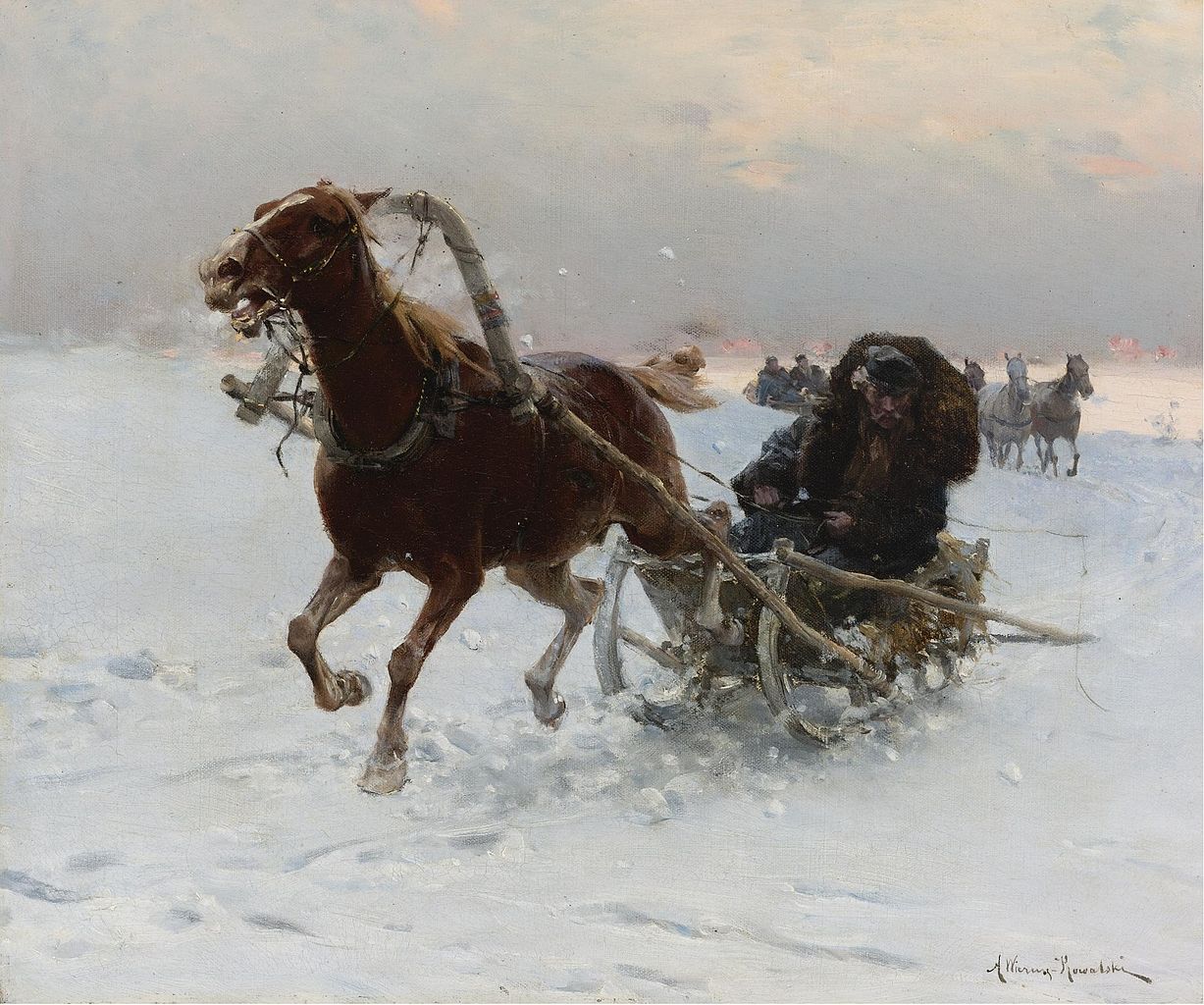 Sledding Caravan, vintage artwork by Alfred von Wierusz-Kowalski, 12x8" (A4) Poster
