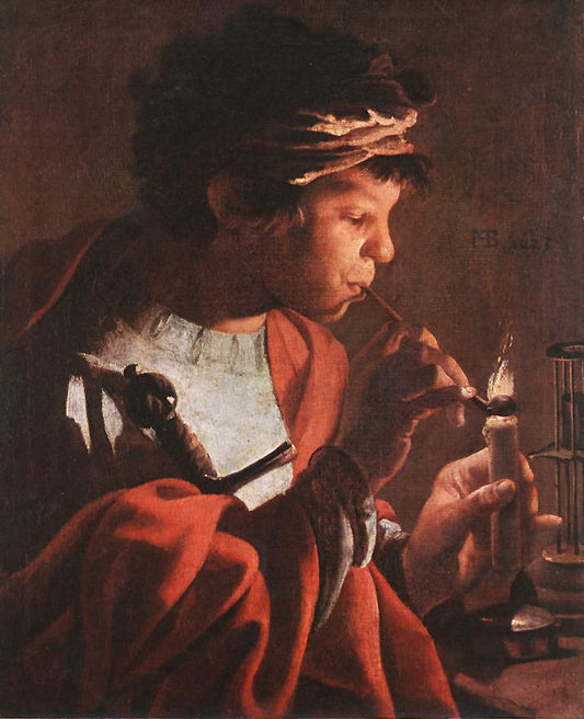 Boy Lighting a Pipe, vintage artwork by Hendrick Terbrugghen, 12x8" (A4) Poster