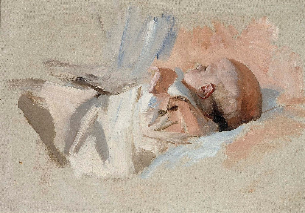 Laying Child, vintage artwork by Albert Edelfelt, 12x8" (A4) Poster