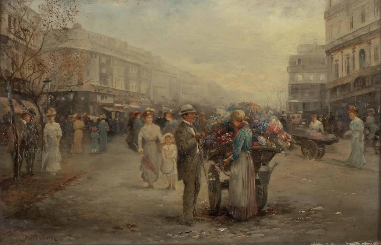 Vienna street scene with flower seller by Emil Barbarini,A3(16x12")Poster