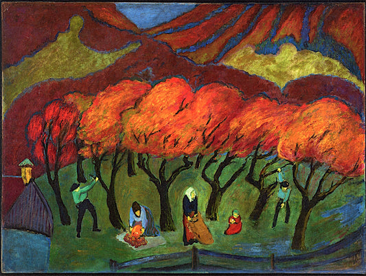 Fruit Harvest in a Mountain Garden, vintage artwork by Marianne von Werefkin, 12x8" (A4) Poster