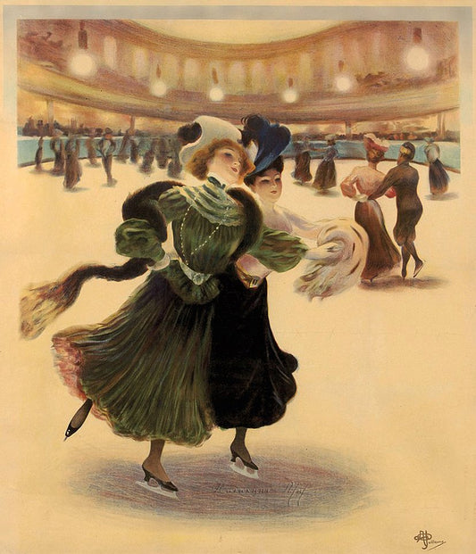 The Skating Rink, vintage artwork by Albert Guillaume, 12x8" (A4) Poster
