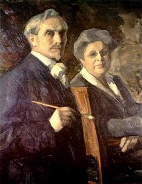 Self Portrait with Wife, vintage artwork by Leonid Osipovich Pasternak, 12x8" (A4) Poster
