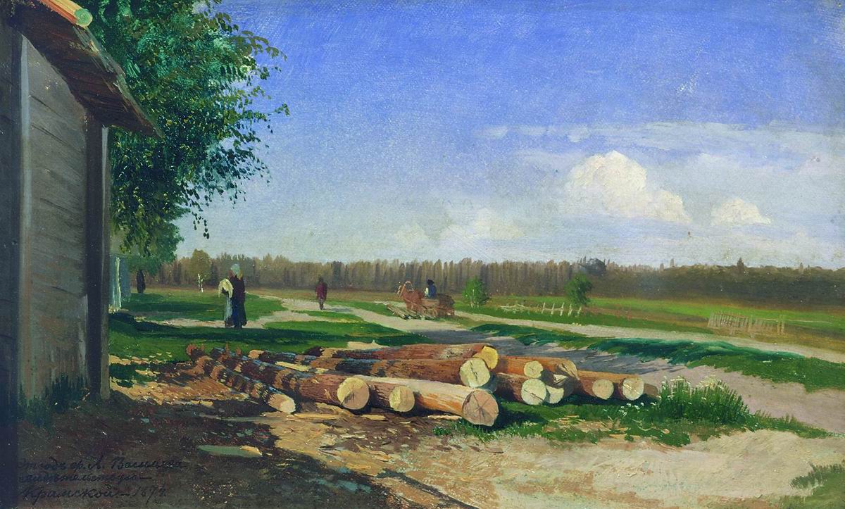 Logs by  the Road, vintage artwork by Feodor Vasilyev, 12x8" (A4) Poster