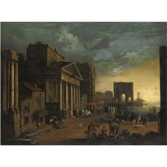 Idealized view of a harbour with classic monuments, vintage artwork by Alessandro Salucci, 12x8" (A4) Poster