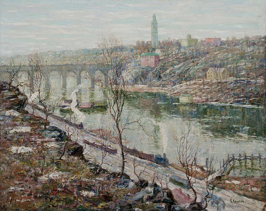 High Bridge, Harlem River, vintage artwork by Ernest Lawson, 12x8" (A4) Poster