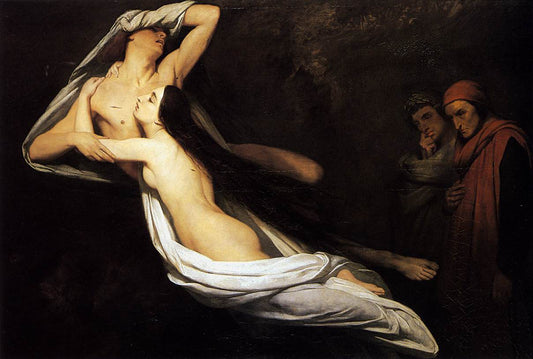 The Ghosts of Paolo and Francesca Appear to Dante and Virgil (Wallace), vintage artwork by Ary Scheffer, A3 (16x12") Poster Print