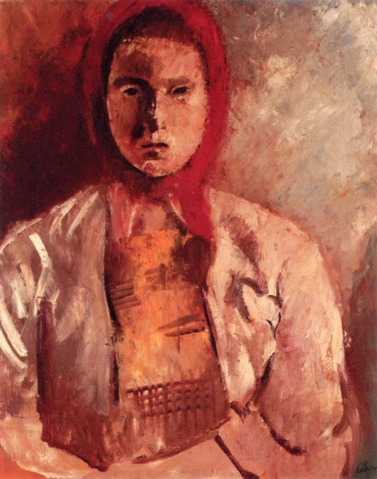Woman in a Red Scarf, vintage artwork by Charles Dufresne, 12x8" (A4) Poster