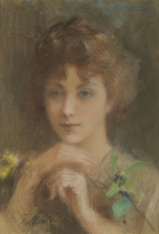 Portrait of the girl, vintage artwork by Theodor Axentowicz, 12x8" (A4) Poster