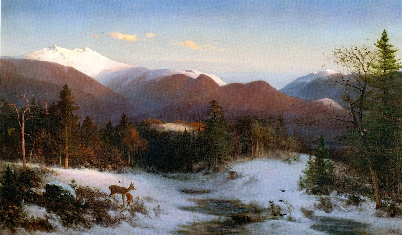 Mount Lafayette in Winter, vintage artwork by Thomas Hill, 12x8" (A4) Poster