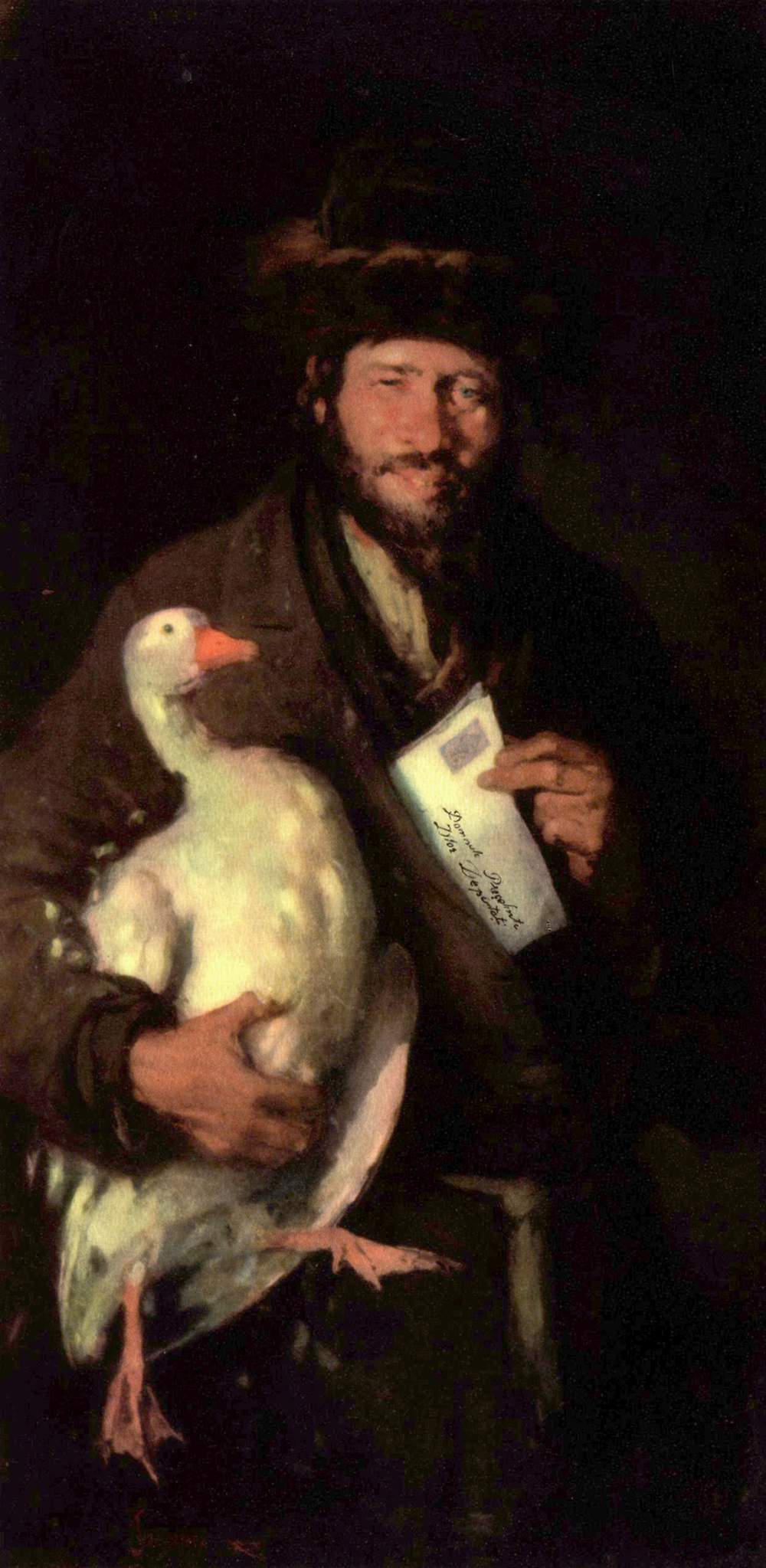 Jew with Goose, vintage artwork by Nicolae Grigorescu, 12x8" (A4) Poster