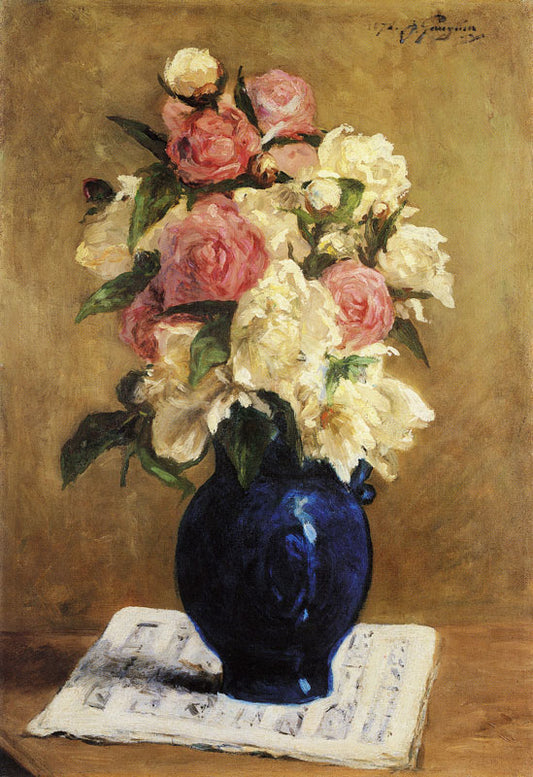 Bouquet of Peonies on a Musical Score, vintage artwork by Paul Gauguin, 12x8" (A4) Poster