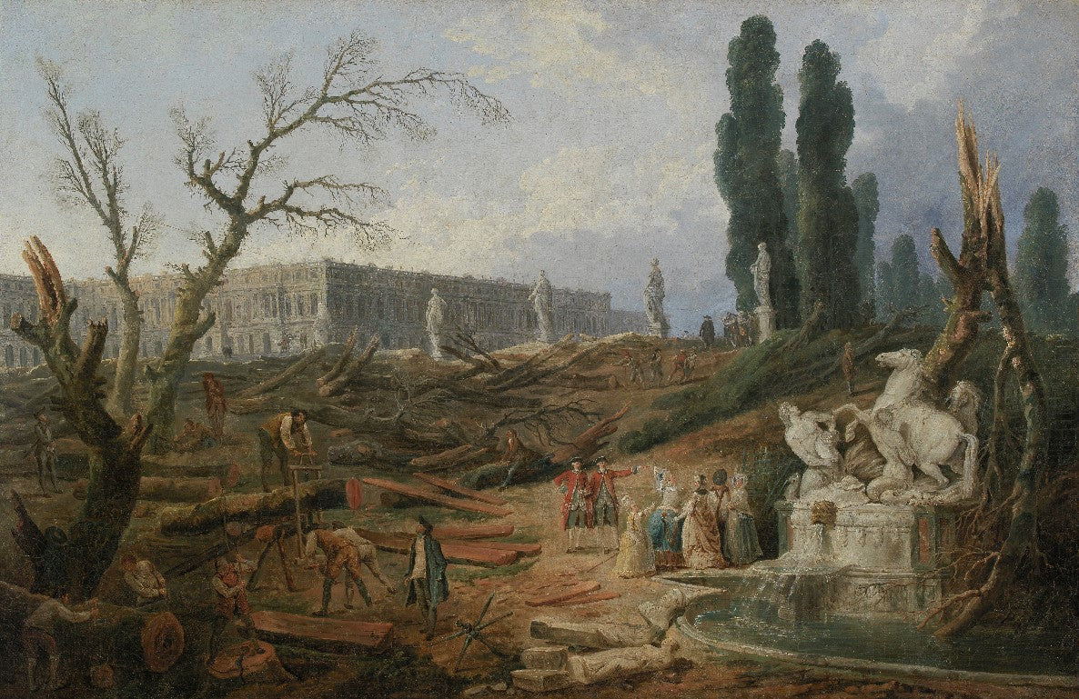 Le Bosquet des Bains d’Apollon, vintage artwork by Hubert Robert, 12x8" (A4) Poster