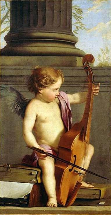 Putto Playing Violin, vintage artwork by Laurent de La Hyre, 12x8" (A4) Poster