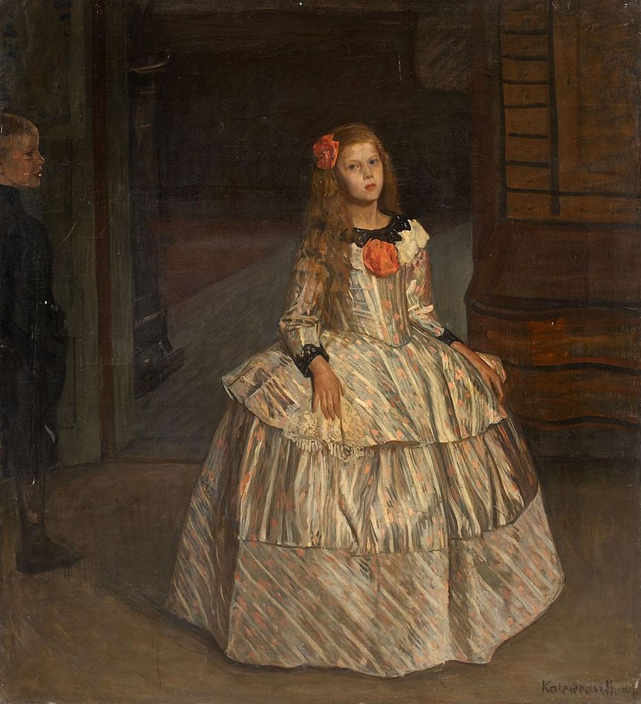 Trying on the Costume, vintage artwork by Leopold von Kalckreuth, 12x8" (A4) Poster