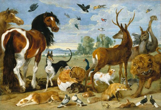 Animals Entering the Ark of Noah, vintage artwork by Paul de Vos, 12x8" (A4) Poster